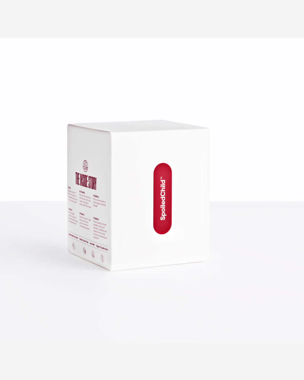 A white product box for SpoiledChild L30 supplements. The side panel, titled 